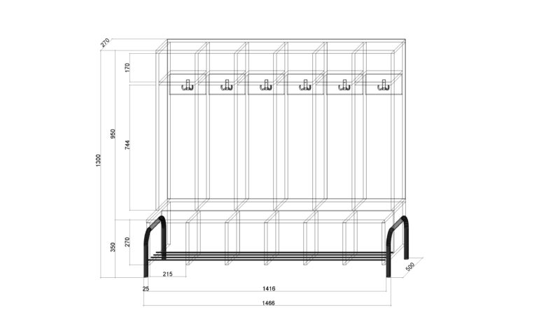 Wieszak 4 Pory Roku bez drzwi 6-os. - wymiary Wieszak 4 Pory Roku bez drzwi 6-os. - wymiary