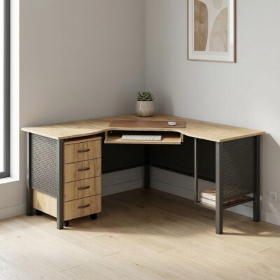 Biurko narożne MICHAŁ 155 x 155 x 70 cm na stelażu metalowym