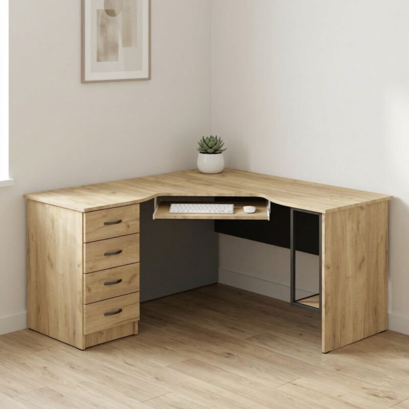 Biurko narożne MICHAŁ 155 x 155 x 70 cm na stelażu płytowym lewe