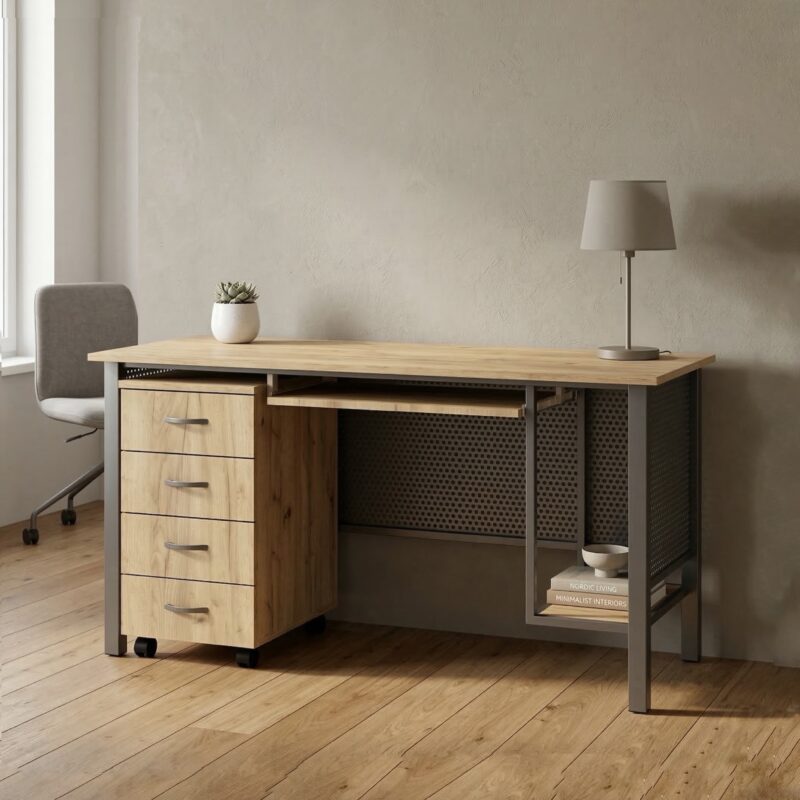 Biurko proste MICHAŁ 155 x 70 cm na stelażu metalowym lewe